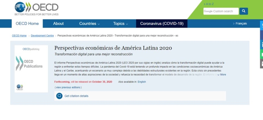 Embajada de Colombia ante el Reino de Dinamarca invita a conocer el documento Perspectivas económicas de América Latina 2020, publicado por la OCDE, que tiene como tema central